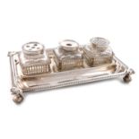 A George III silver inkstand, by Aldridge and Green, London 1774, rectangular form, foliate and