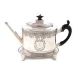 A presentation George III silver teapot and associated stand, the teapot by Joseph Scammell,