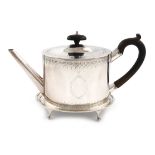 A George III silver teapot and stand, by John Denziloe, London 1787 and 1788, oval form, engraved