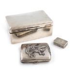 A small mixed lot of silver items, comprising: a cigarette box, by Mappin and Webb, London 1943,