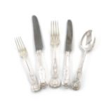 A matched silver canteen of Kings pattern flatware, various dates and makers, comprising: eleven