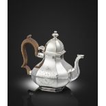 A George I silver teapot, makers mark worn, London 1718, with traces of other marks, square pear