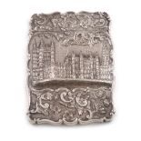 A Victorian silver embossed 'castle-top' card case, The Houses of Parliament, by Frederick Marson,