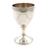 A George III silver goblet, by John Denziloe, London 1783, urn form, bright-cut borders and ribbon-