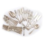 A mixed lot of silver Hanoverian pattern flatware, various dates and makers, comprising: a basting