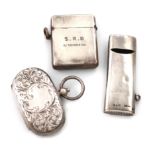 An Edwardian silver whistle vesta case, by John Millward Banks, Chester 1902, oblong rectangular