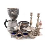 λA mixed lot of old Sheffield and electroplated items, including: a trophy cup, a warming stand base