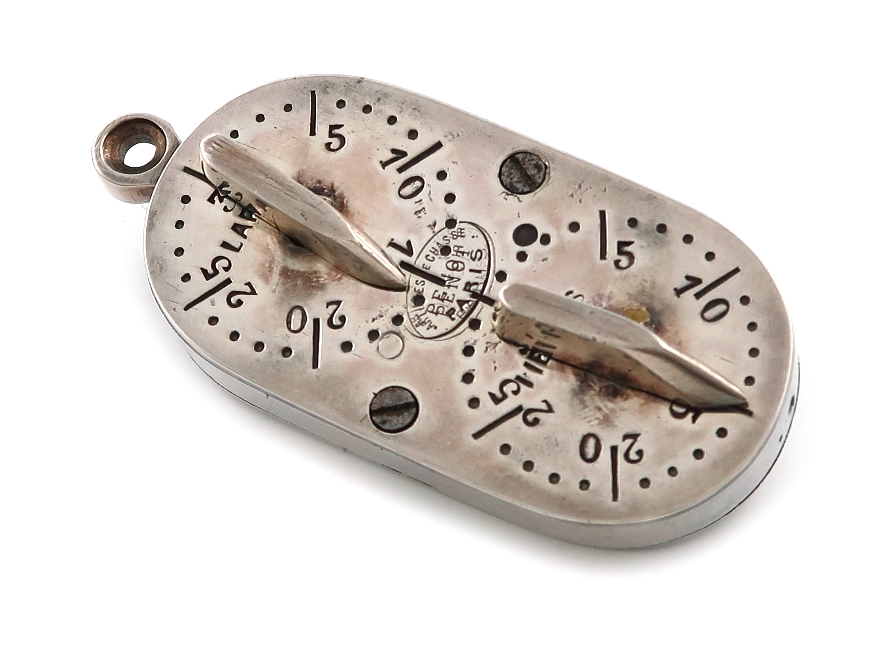 A French electroplated game counter, by Penot, Paris, circa 1900, oblong form, with four dials for
