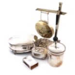 A mixed lot, comprising silver items: a dressing table jar, Birmingham 1911, the cover inscribed 'To