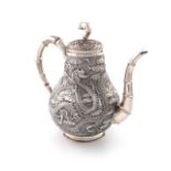 λA Chinese export silver coffee pot, by Ju Long, retailed by Tuck Chang, circa 1900, baluster