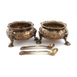 A pair of George IV silver-gilt salt cellars, by John Wakefield, London 1825, heavy circular