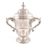 A silver two-handled cup and cover, with cancelled marks and London Assay Office marks for 2020,