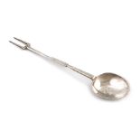 A William and Mary silver sucket fork and spoon, by Adam King, London 1691, oval bowl, tapering stem