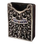 A late-Victorian silver and enamel postcard holder, by Adie & Lovekin Ltd, Birmingham 1892,