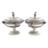 A pair of Victorian silver tureens and covers, possibly for caviar, by Richard Harper, London