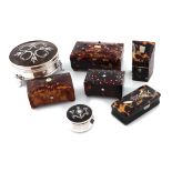 λA mixed lot of tortoiseshell boxes, comprising: an Edwardian silver-mounted tortoiseshell trinket