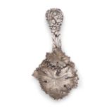 A George IV cast silver caddy spoon, by Reily and Storer, London 1828, leaf shaped bowl, the