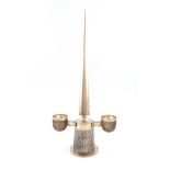 By Gerald Benney, a modern silver two-light candelabrum, London 1973, central tapering pricket, with