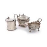 A mixed lot of silver items, comprising: a George III mustard pot, by Emes and Barnard, London 1817,