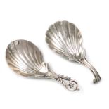 A George III silver caddy spoon, by George Smith, circa 1780, fluted shell bowl, with a bifurcated