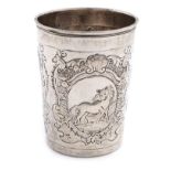 A mid-18th century Russian silver beaker, maker's mark MK, assay master A. Kuzmin, Moscow circa