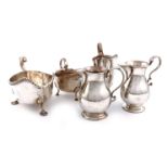 A mixed lot of silver items, various dates and makers, comprising: two cream jugs of 'sparrow-