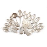 A mixed lot of Exeter silver Fiddle pattern flatware, comprising: a set of six dessert spoons, by