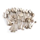 A mixed lot of silver Old English pattern flatware, various dates and makers, comprising: eighteen