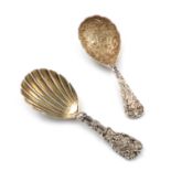 A Victorian cast silver caddy spoon, by George Adams, London 1856, the gilded bowl with foliate