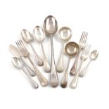 A matched canteen of Victorian and later silver double-struck Beaded pattern flatware for twelve,