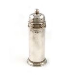 By A. E. Jones, retailed by Debenhams, an Arts and Crafts silver sugar caster, over-stamped with