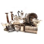 A mixed lot of old Sheffield plate and electroplate, comprising: a set of four wine coasters, of
