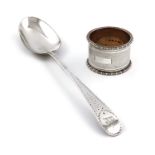 A George III silver Bright-cut tablespoon, by Hester Bateman, London 1784, the terminal with