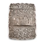 A Victorian silver embossed 'castle-top' card case, York Minster, by Frederick Marson, Birmingham