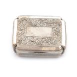 A George III silver snuff box, by John Shaw, Birmingham 1811, rectangular form, the cover and base