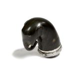 A RARE SCOTTISH HORN ELEPHANT SNUFF MULL EARLY 19TH CENTURY with bone eyes and tusks, with silver