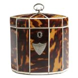 λ A GEORGE III TORTOISESHELL DODECAGONAL TEA CADDY LATE 18TH / EARLY 19TH CENTURY with ivory