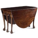 A MAHOGANY DINING TABLE IN GEORGE II IRISH STYLE 18TH CENTURY ELEMENTS AND LATER the oval drop-