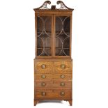 A MAHOGANY SECRETAIRE BOOKCASE IN GEORGE III STYLE C.1890 inlaid with stringing and marquetry,