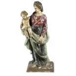 A CARVED WOOD AND POLYCHROME GROUP OF THE VIRGIN AND CHILD POSSIBLY GERMAN, 18TH CENTURY 38.5cm high