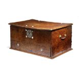 A DUTCH EAST INDIES AMBOYNA TABLE TOP CHEST BATAVIA, 18TH CENTURY with silvered hinges, lock and