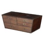 A GEORGE III MAHOGANY COLLECTOR'S TABLE TOP CHEST C.1800 of tapering form, fitted with four short