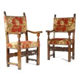 A PAIR OF ITALIAN WALNUT OPEN ARMCHAIRS IN RENAISSANCE STYLE, PROBABLY 18TH CENTURY each with carved