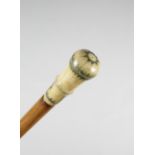 λ A WILLIAM AND MARY IVORY AND PIQUE WORK HANDLED WALKING CANE c.1700 the crown with a nine