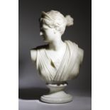 AFTER THE ANTIQUE. A FRENCH WHITE MARBLE GRAND TOUR BUST OF DIANA 19TH CENTURY on an associated