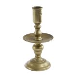 A DUTCH BRASS HEEMSKERK CANDLESTICK LATE 17TH / EARLY 18TH CENTURY the gun barrel pierced socket