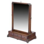 A LARGE GEORGE II MAHOGANY DRESSING TABLE MIRROR C.1740 the arched bevelled plate in a moulded