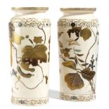 λ A PAIR OF JAPANESE IVORY SHIBAYAMA VASES MEIJI 1868-1912 each decorated with gilt and red