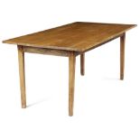 A FRENCH CHERRYWOOD FARMHOUSE KITCHEN TABLE 19TH CENTURY AND LATER the boarded top on square