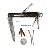 *ROYAL NAVY INTEREST. A STAG HORN AND STEEL MULTI-TOOL POCKET KNIFE EARLY TO MID-19TH CENTURY